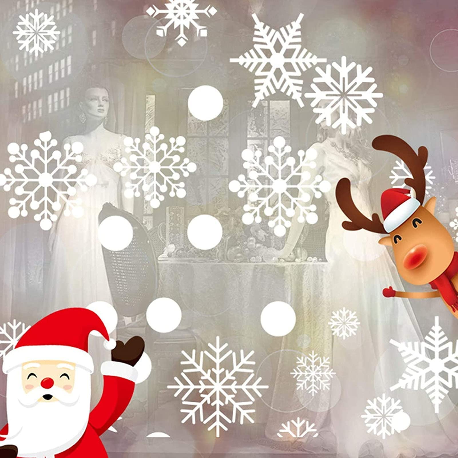 MSQ Decoración navideña para ventanas, 4 hojas de Navidad, autoadhesivas