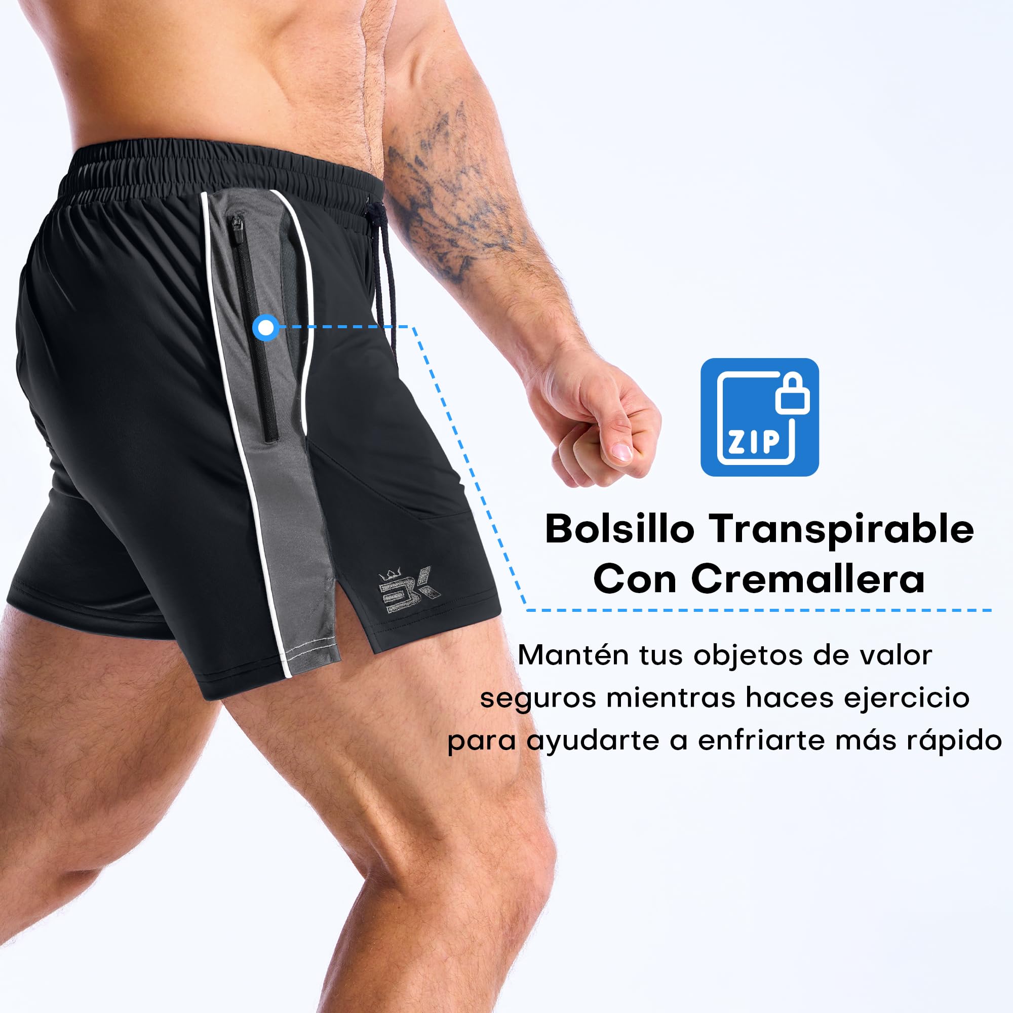 ZENWILL DRI-Armor Pantalones Cortos Hombre Deporte Cremallera Running Gym Secado Rápido