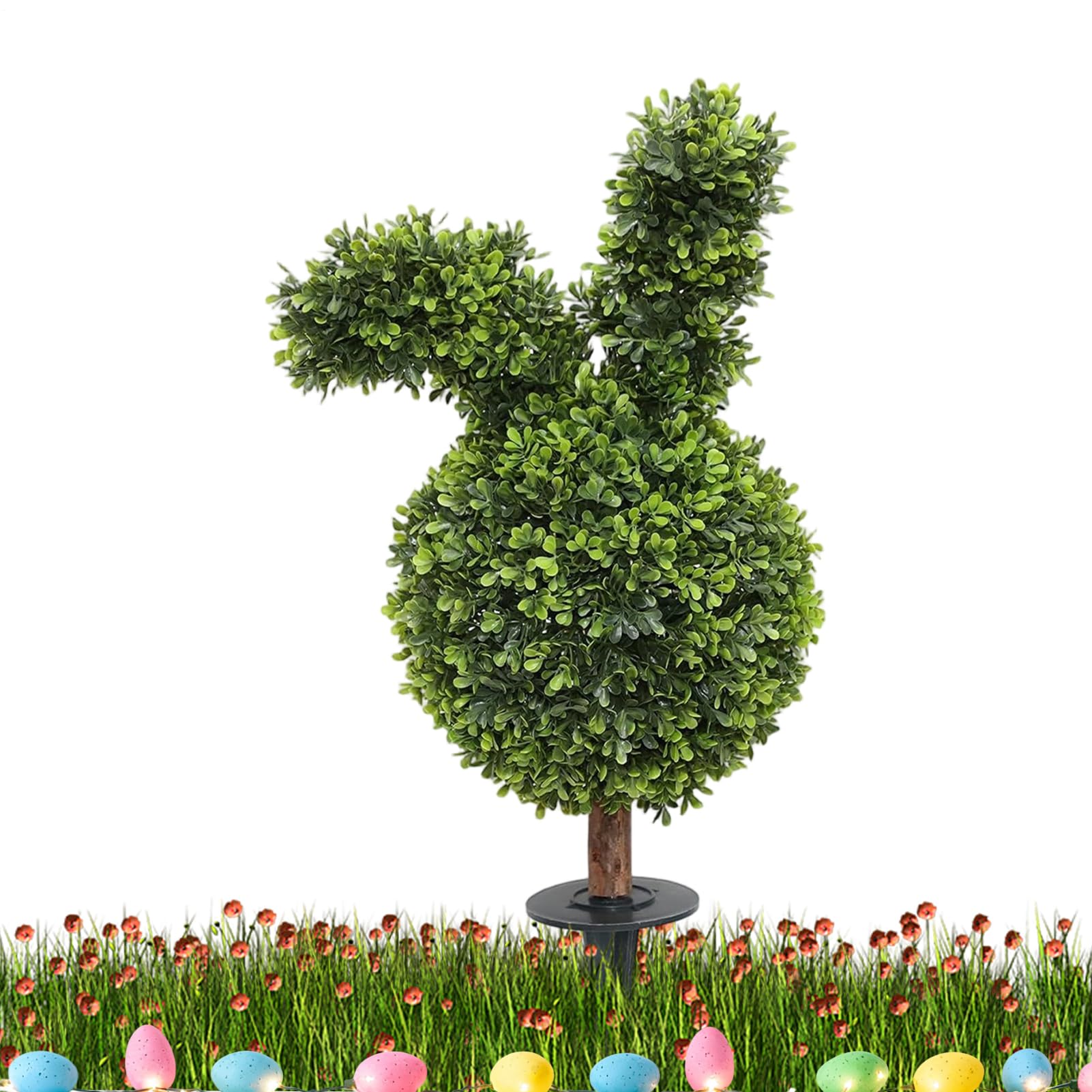 Sztuczne rośliny bukszpanowe, 71 cm drzewko roślinne w kształcie królika, topiary z kołkiem do ziemi, donica na zewnątrz, ogród, podwórko, weranda, dekoracja patio, na Wielkanoc, wiosnę, wakacje, do