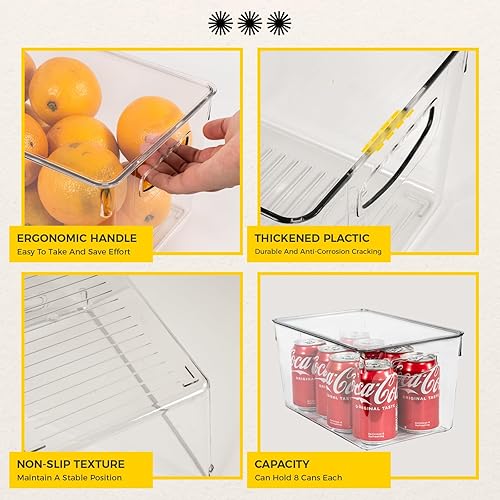 Miniatura 5 de SCAVATA Paquete de 4 cubos de almacenamiento apilables con tapas, organizador de despensa de plástico transparente con asa para cocina, nevera,