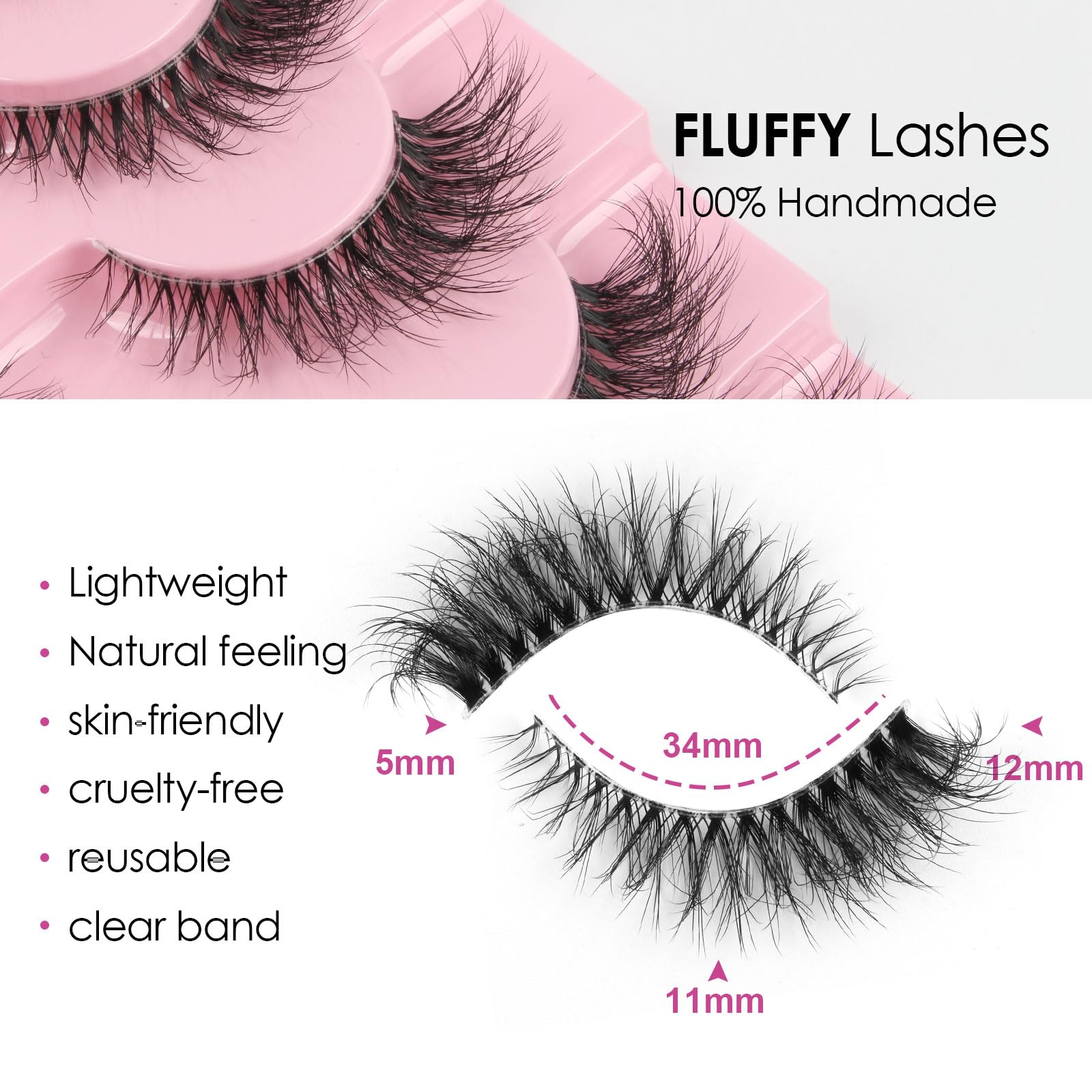 Oreola False Eyelashes Textured Cat Eye Lashes with Transparent Band Faux Mink Eyelashes Natural Fluffy Boosted Wispy Lashes 7 works - Image 3