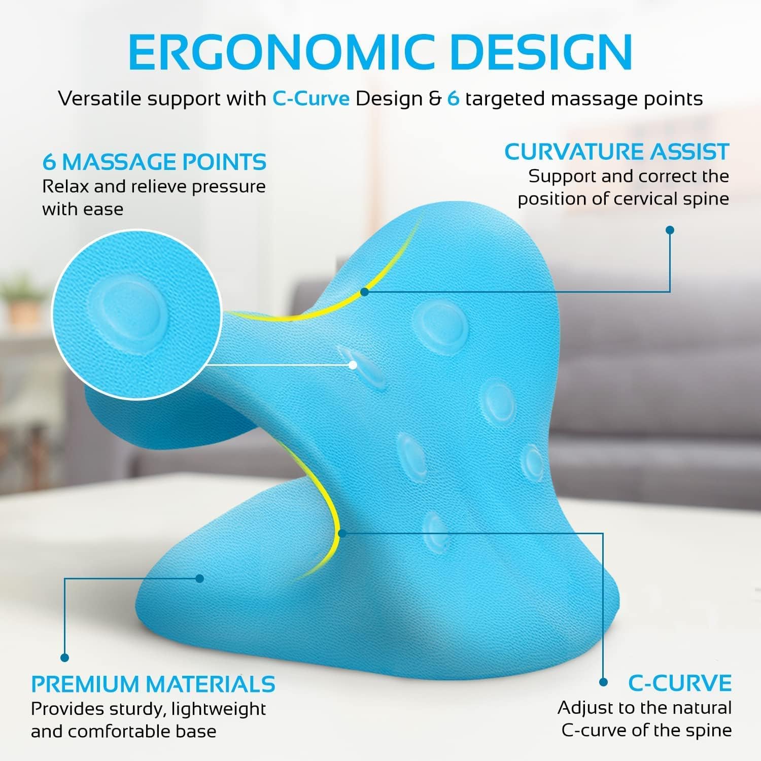 KEXES Cervical Neck Stretcher for Pain Relief – Chiropractic Traction Pillow for Spine Alignment, TMJ, Shoulder Stiffness & Stress Relief | Orthopedic Neck Relaxer for Home & Office Therapy 1
