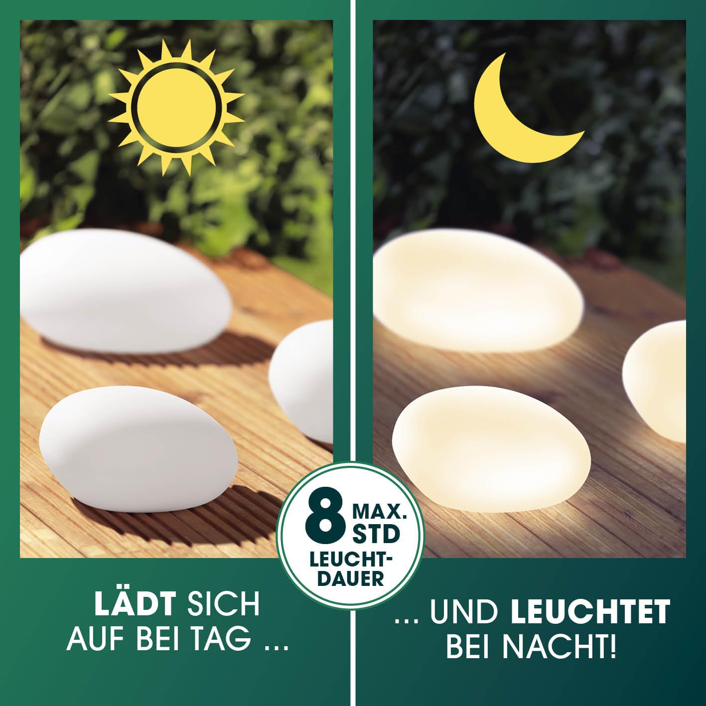 EASYmaxx LED Solarleuchte mit Fernbedienung | 3 kaltweiße Leuchten - Steine mit Solarbetrieb & Farbwechsel | dimmbare Helligkeitsstufen, 12 Farben & 5 Leuchtmodi | inklusive Erdspieß & Dämmungssensor