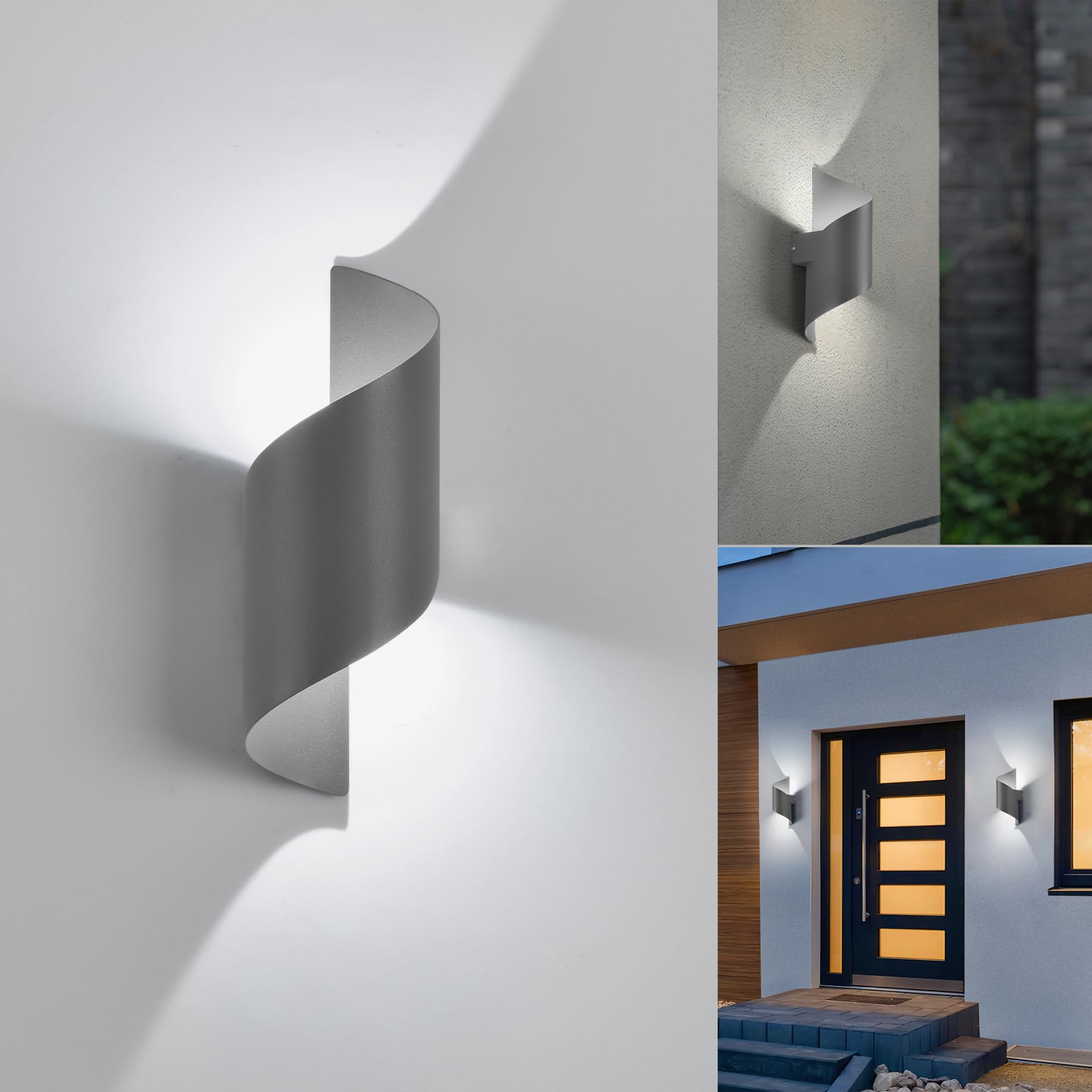 LED Wandleuchte Innen/Außen,10W Außenleuchte Wandlampe,IP65 wasserdichte Aussenleuchte 6000K kaltweiß Aussenleuchten,Modern Up Down Dekorative Wandlichter für Garten,Wohnzimmer,Schlafzimmer Anthrazit