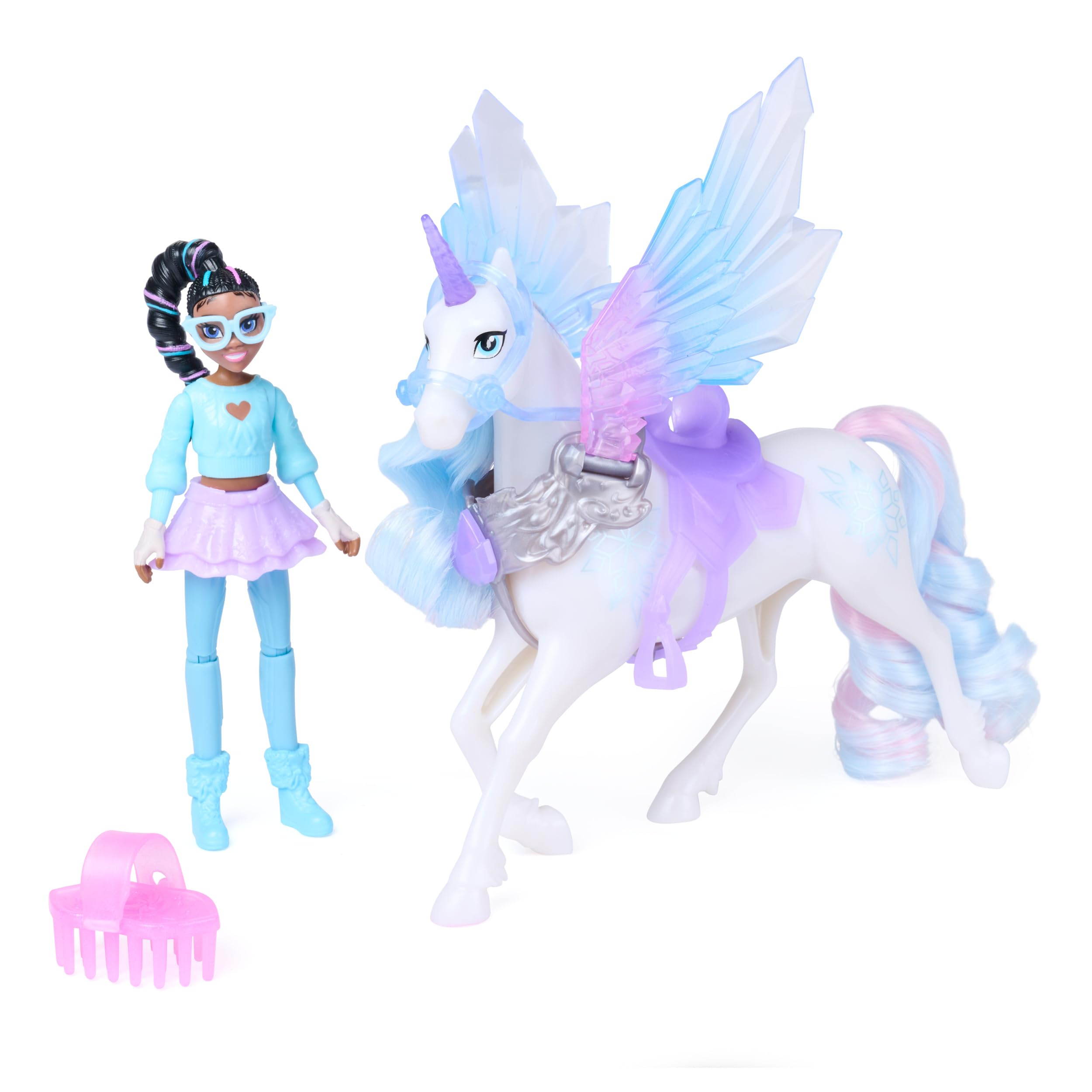 Unicorn Academy, Wing Magic Layla & Glacier, 11,4 cm Poseable Doll and 12,7 cm Unicorn with Wings, 4 Accessories, Dolls and Unicorn Toys for Girls, Birthday Gifts for Ages 4 and up