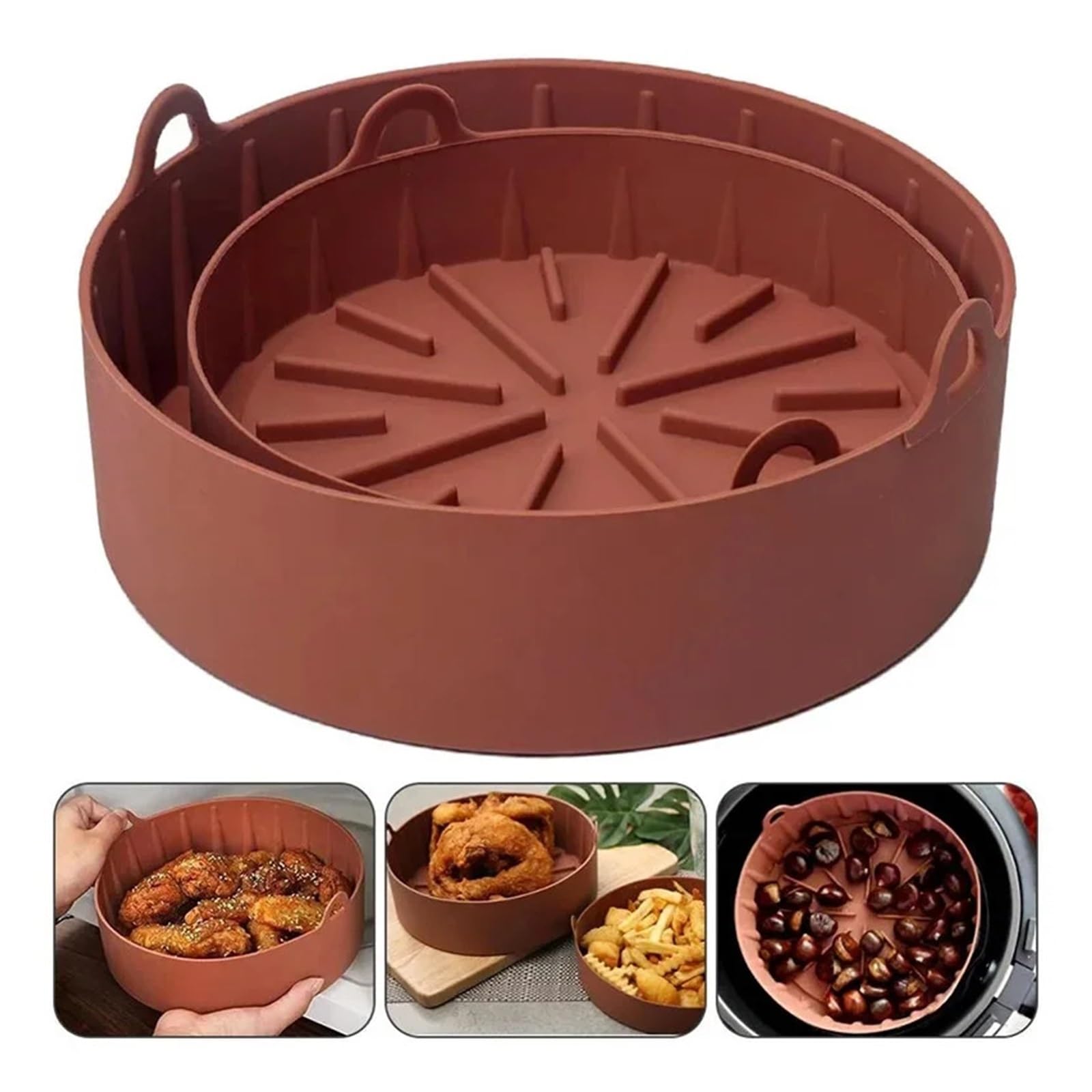 Genérico Bandeja for Hornear de Silicona for freidora | Silicona versátil, resistente al calor, antiadherente, fácil de limpiar.(16cm Split Brown)