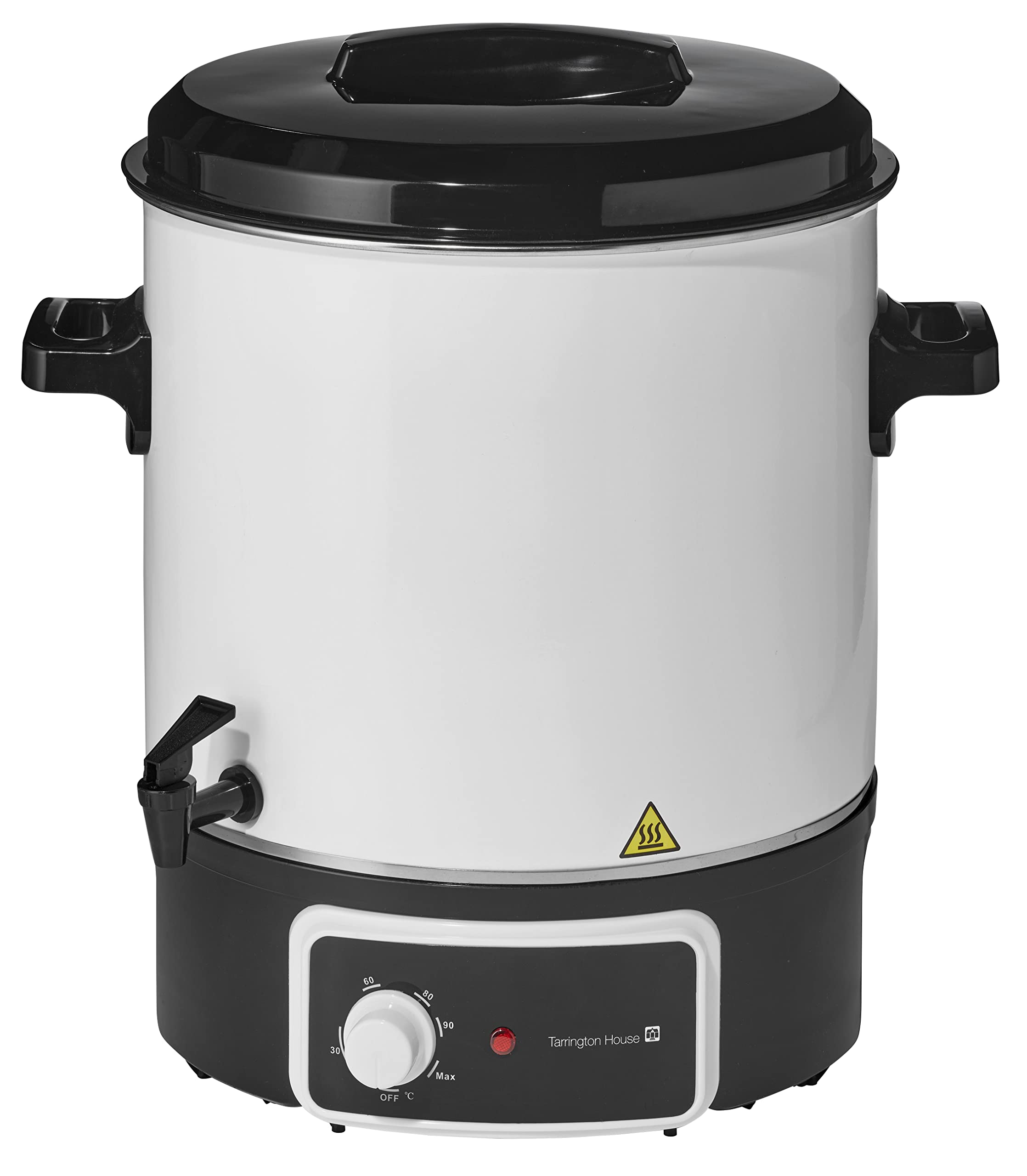 Weihnachtsmarkt Gastro Einkochautomat für Einkochen und Heißgetränke mit Zapfhahn, 25 Liter, 1800 Watt, Emailie, geschlossener Boden, Ablaufhahn, weiß, Designed in Düsseldorf