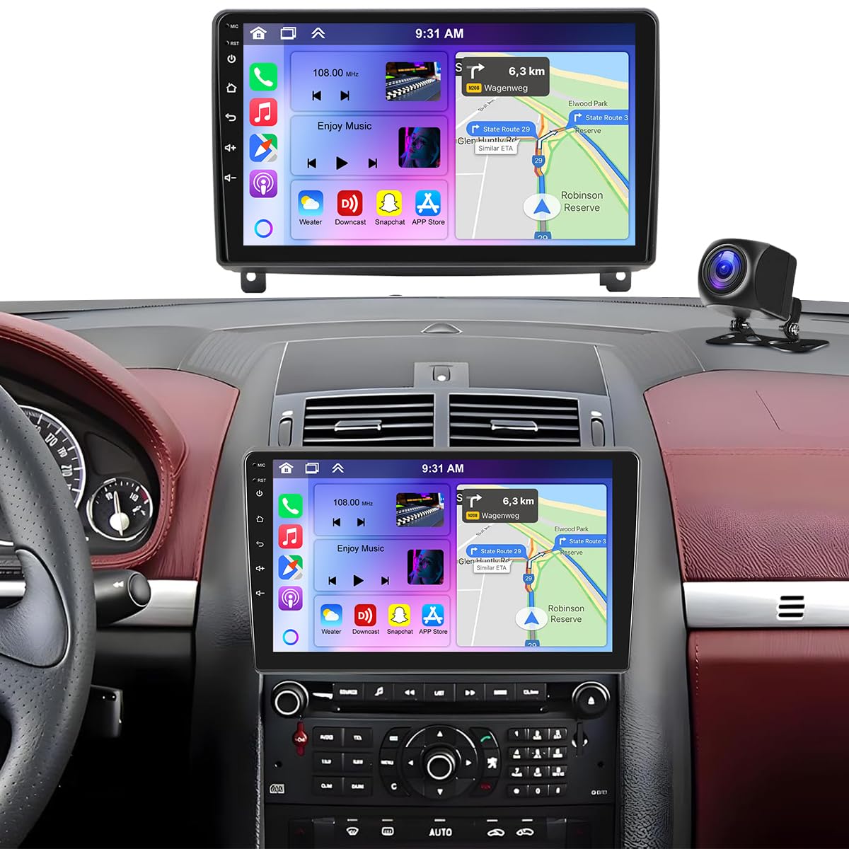 9 Zoll Touchscreen Android 14 Autoradio für Peugeot 407 2004-2008 4+64G | 2 Din Autoradio für Peugeot 407 mit CarPlay Android Auto Bluetooth WiFi GPS Navi FM/RDS Mirror Link SWC AHD Rückfahrkamera