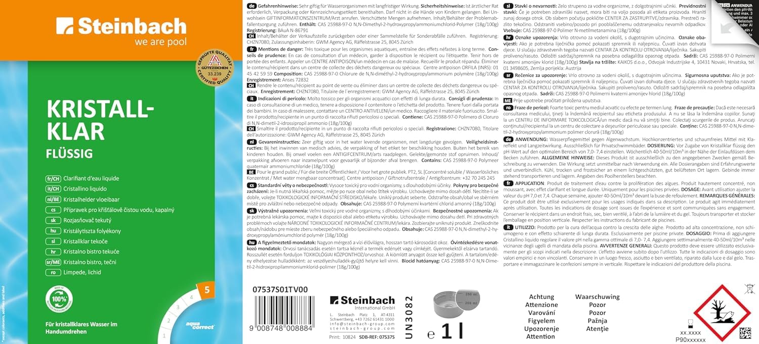 STEINBACH | Wasserpflege Set Classic XL I Pool Chlor Starterset für Einsteiger I Mini-Multitabs, Kristallklar, Dosierschwimmer, Testkit, pH-Senker & Chlorgranulat | Pool-Zubehör-Set für Anfänger
