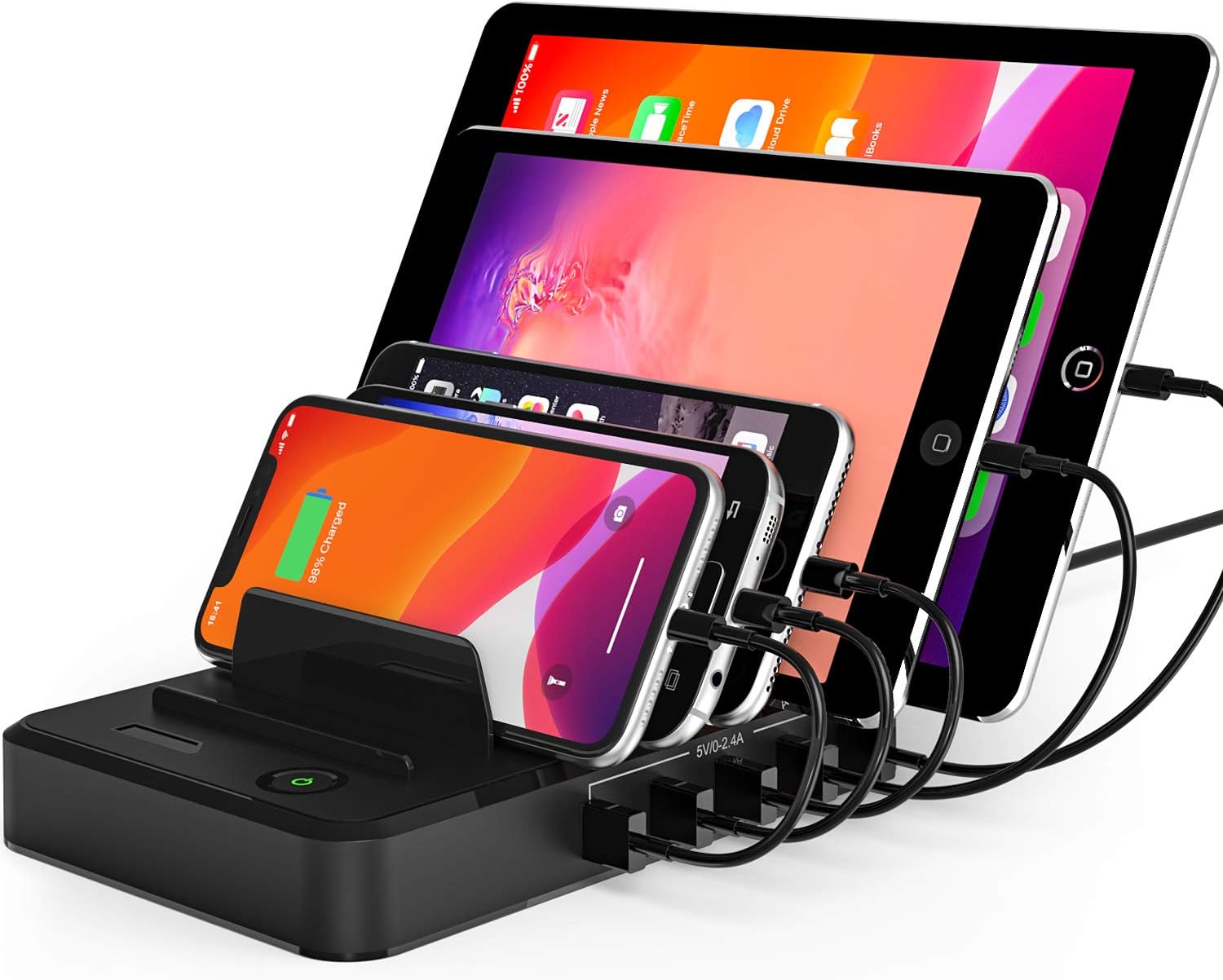 Bototek 5-Port USB Charging Station Dock & Organizer,Multiple USB Charger for Smartphones, Tablets & Other Gadgets-Black