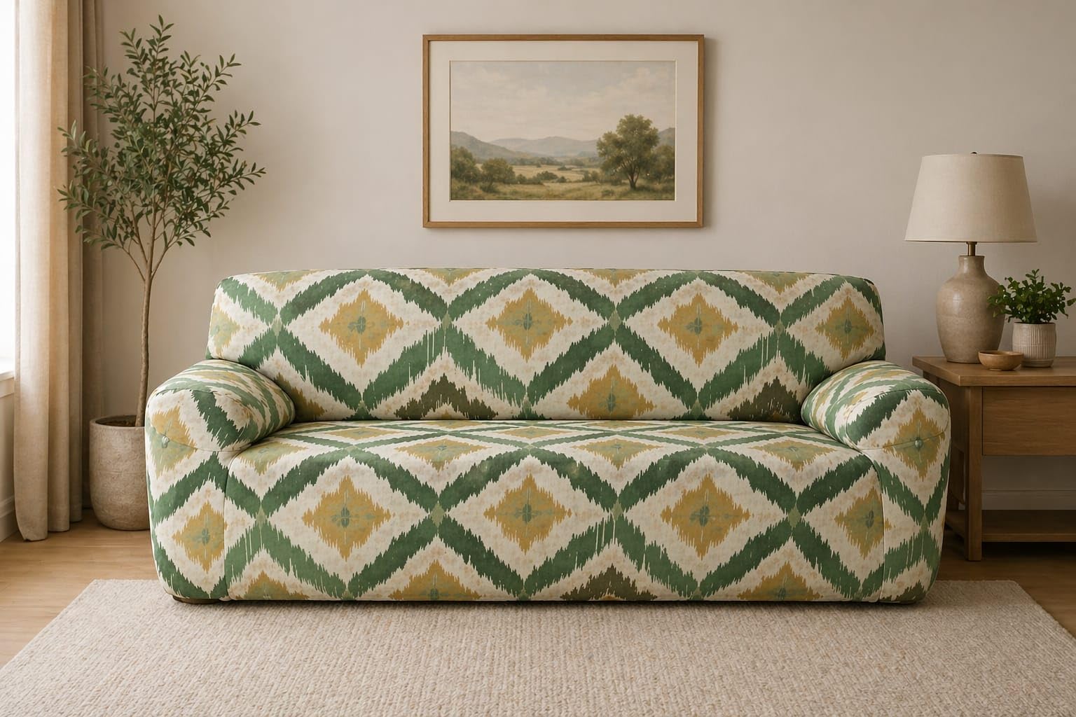 Elastic Stretchable Sofa Cover, Floral Print, Polyester-Spandex, 5 Seater Set (3+1+1), Modern Style, Stretch Fit (Multicolour)-image-0