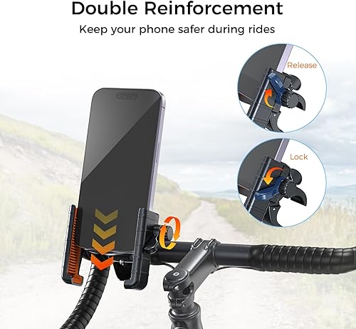 Miniatura 3 de Soporte para teléfono de bicicleta, soporte de teléfono para motocicleta, cámara sin bloqueo y rotación de 360, abrazadera de manillar para