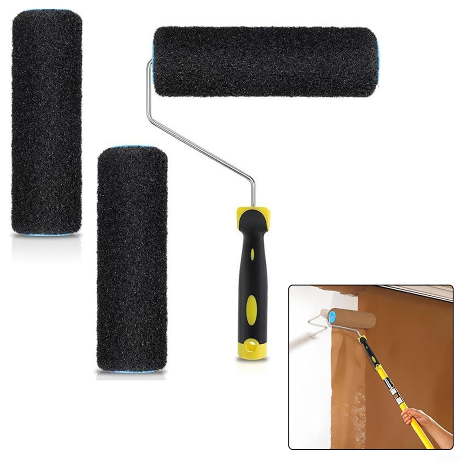 Set di rulli per cartongesso da 22,9 cm, con 3 pennelli per texture e rullo di vernice, perfetto per pittura su pareti e soffitti senza sforzo, ideale per progetti domestici fai da te e uso