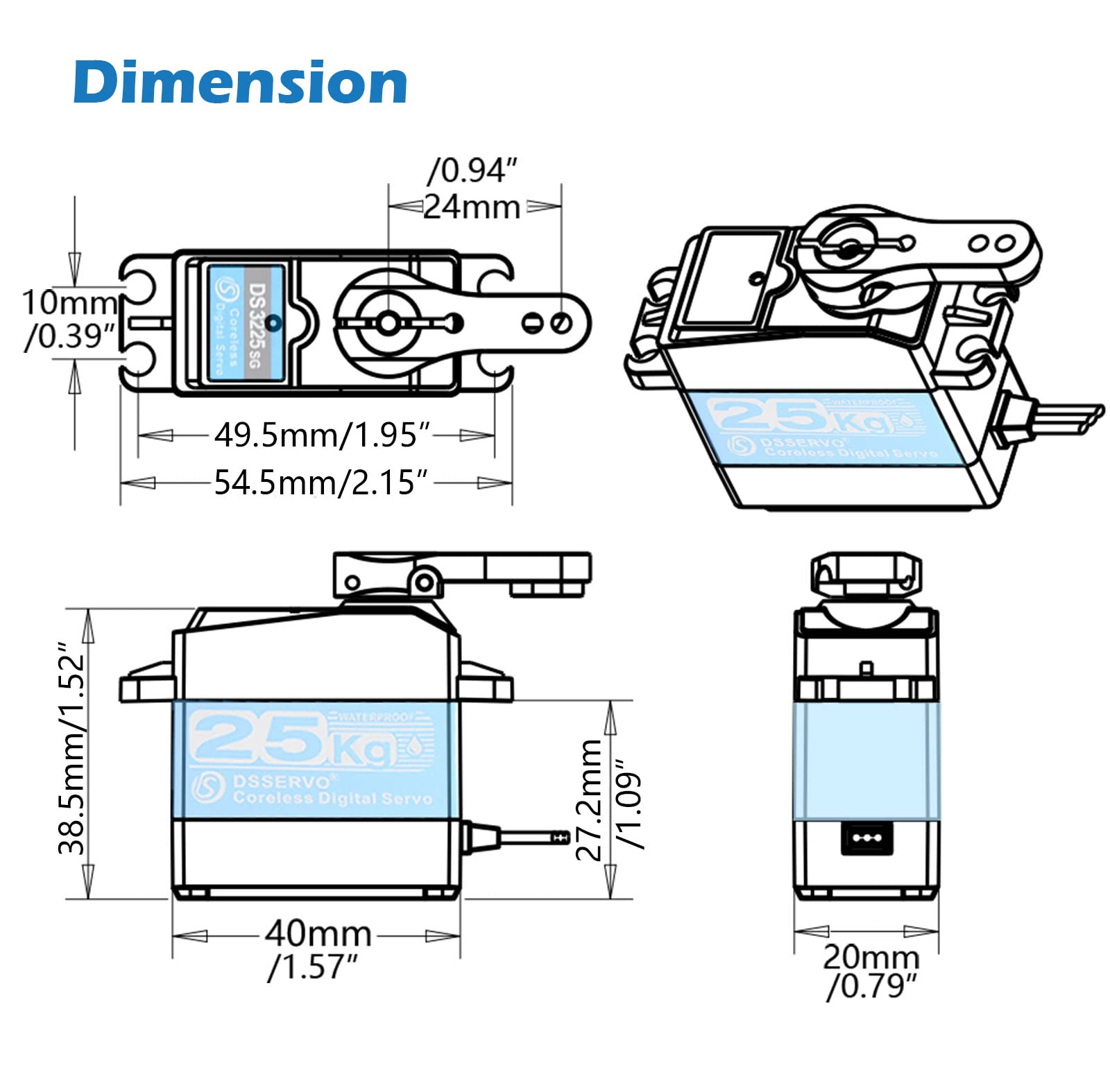 DS3225 MG Aggiornamento 25 KG Servo Digitale Coreless ad alta coppia 270 Gradi Servo Motore a ingranaggi completamente in metallo con Servo Braccio 25T per Robot Robot Braccio Robotici FAI DA
