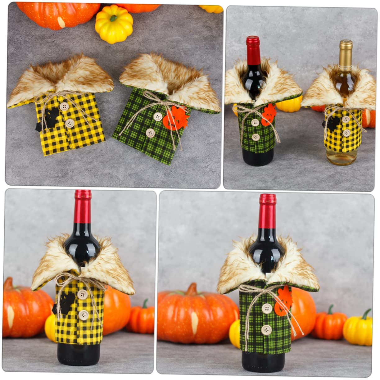 MAGICLULU 3 Ensembles Housse De Bouteille en Tissu À Carreaux Faux Shot De Vin De Noël Bouteilles Flacon Boire des Vêtements De De Vin Faux Manchons De 4 pièces * 3