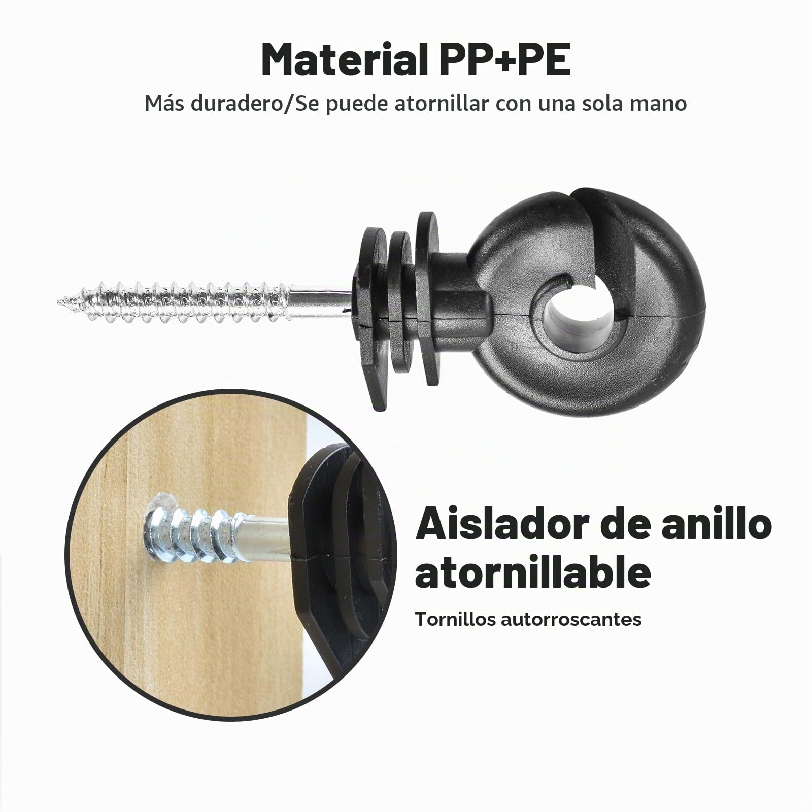 200 Piezas Aisladores de Anillo para pastor electrico, aisladores de anillo de rosca, aisladores pastor electrico para postes de madera, valla de campo, vallas de pasto