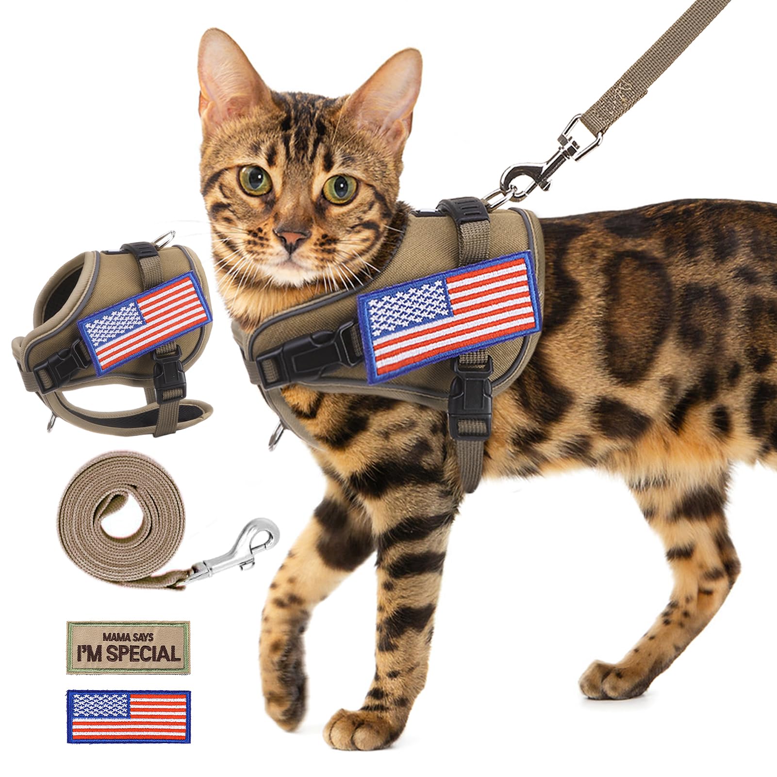 PUPTECK Tactical Cat Harness and Leash Set Escape Proof, Adjustable Reflective Kitten Jacket Easy Control, Pet Vest Harness for Cats Small Dogs