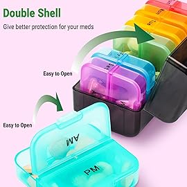 Zoksi Weekly Pill Organizer 2 Times a Day, Black 7 Day Am Pm Pill Box, Daily Am Pm Pill Organizer 7 Day, Portable Vitamin Pill Case, Weekly Pill Box for Fish Oils, Vitamin, Supplement