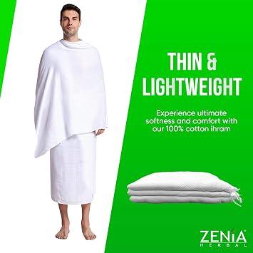 Zenia 100% Cotton Ihram (Ahram/Ehram) Cloth for Hajj and Umrah - Thin Cotton Cloth Lightweight - 1.8 lbs - 46in x 92in