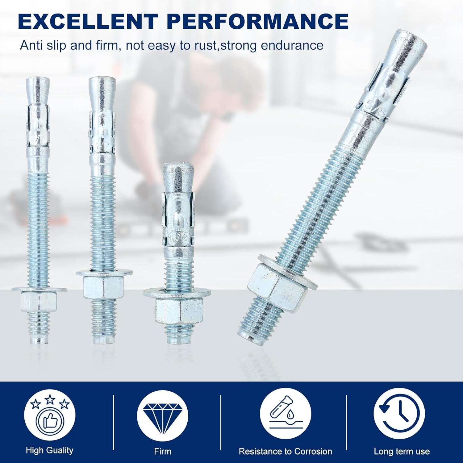 1/2"x4"Wedge Anchors by Zinced of Heavy-Duty Fastener for Cement and Concrete (16pcs Pack)