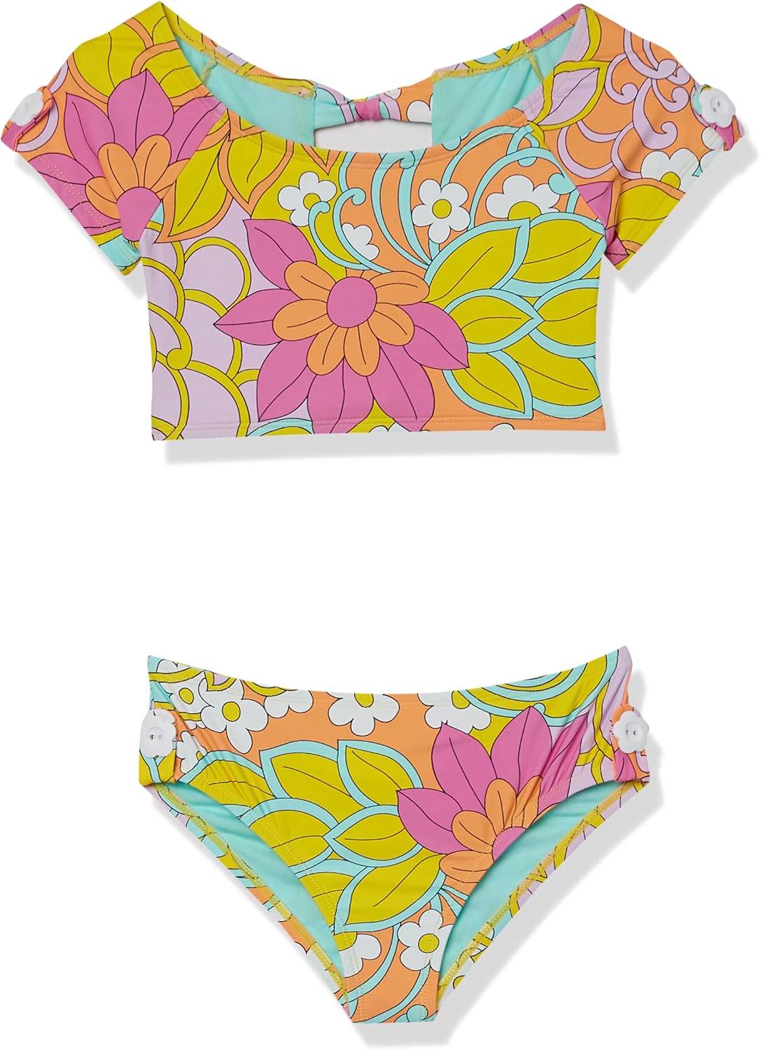 Hobie Girls' Cap Sleeve Bralette Bikini Top & High Waist Bottom Swimsuit Set