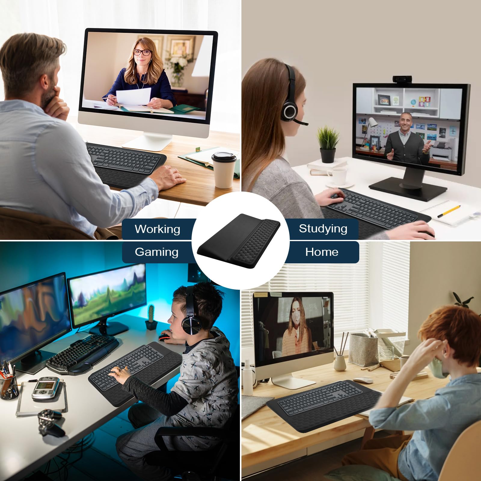 Fentar 2-en-1 Reposamuñecas Teclado con Soporte Negro, Reposa Muñecas para Teclado Ergonómico 43cm y Soporte de Espuma Viscoelástica Suave, Reposamuñecas con Fondo de Almohadilla de PU Antideslizante