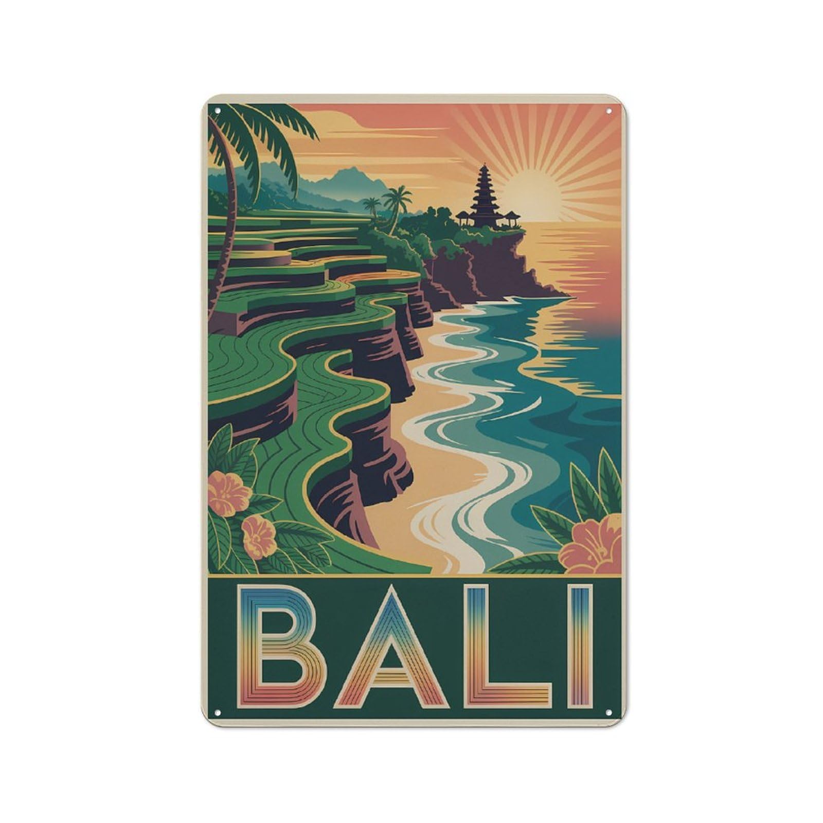 Junmoney Style-19 Metal Sign 30X20cm With Bali Travel (3) For Hallway Wall, Retro Decor, Gift For Hallway Decor Lovers During The Christmas Season