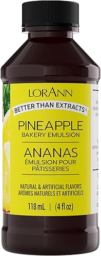 LorAnn Emulsión de piña para panadería, 4 onzas, extracto intenso de sabor a piña para hornear, galletas, glaseado, helado, pastel de piña, batidos