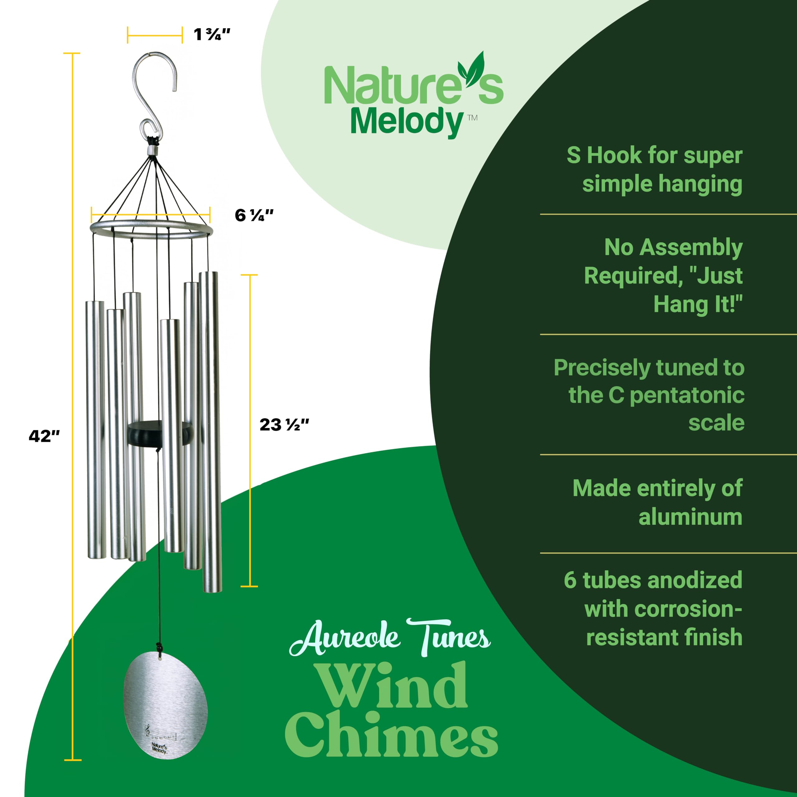 Nature Melody – Jeu de Sons Aureole Tunes – env. 42 Pouces Environ. 106 cm - Argent