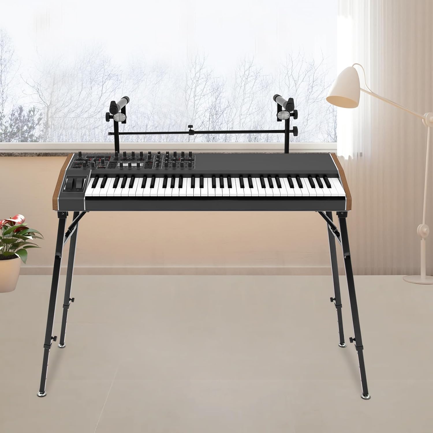 2 Tier Keyboard Piano Stand Portable DJ Controller Stand Adjustable Music Studio Desk Metal Synth Stand, DJ Keyboard Table for Synths Electric Pianos Digital Keyboards