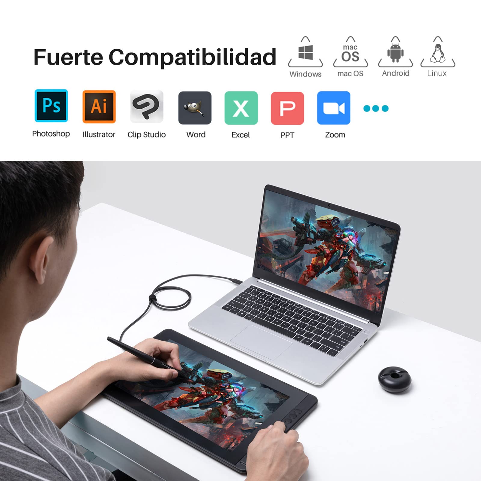 HUION Kamvas 13 Tableta Gráfica con Pantalla, Monitor de Dibujo Gráfico de 13,3 Pulgadas,120% sRGB, Lápiz PW517, con Ajustable Soporte, Ideal para Trabajar Desde Casa y Aprendizaje Remoto, Verde | PenTech4.0 16384 Pen Pressure, 5 teclas Express, Canvas Gl