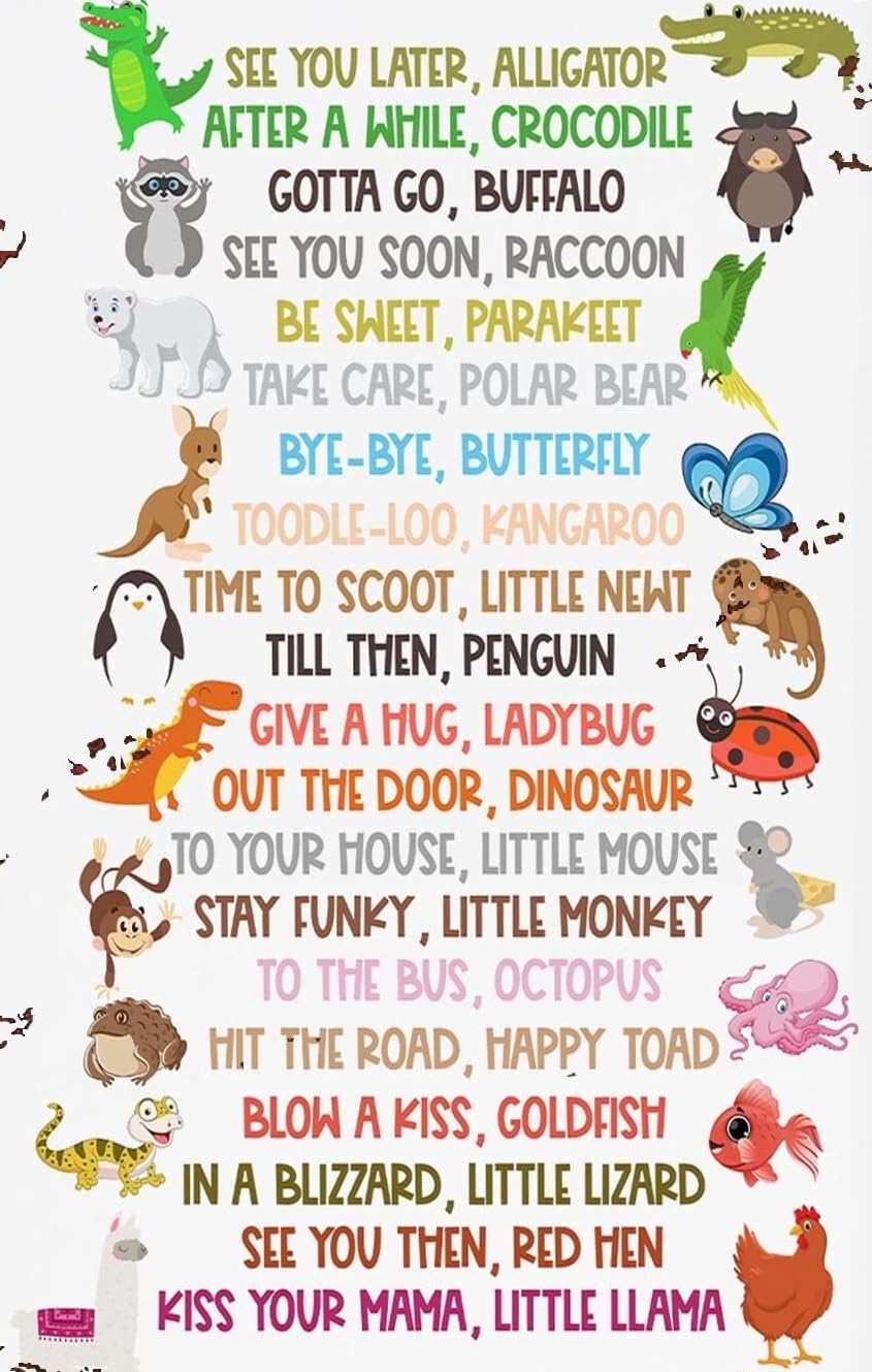 FOPURE Fun Goodbye for Classroom - See You Later Alligator Wall-Art with Playful Rhymes, Educational Decor for Preschool & Elementary School(Framed,08x12inch(20x30cm))