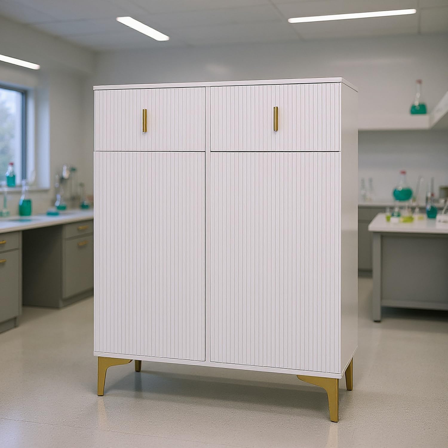 HOMYLIN Laborschrank mit Schubladen und Ablagefläche - Science Lab Supply Organizer, Weiß