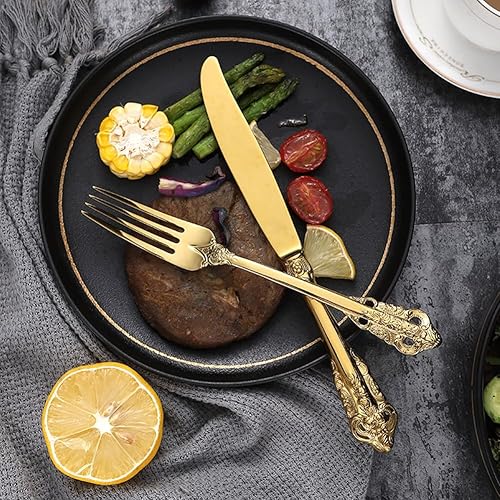 Miniatura 3 de Golden Michelangelo - Juego de cubiertos para 6, 30 piezas, de acero inoxidable 1810, vintage, para bodas, hogar, restaurante, pulido con espejo,