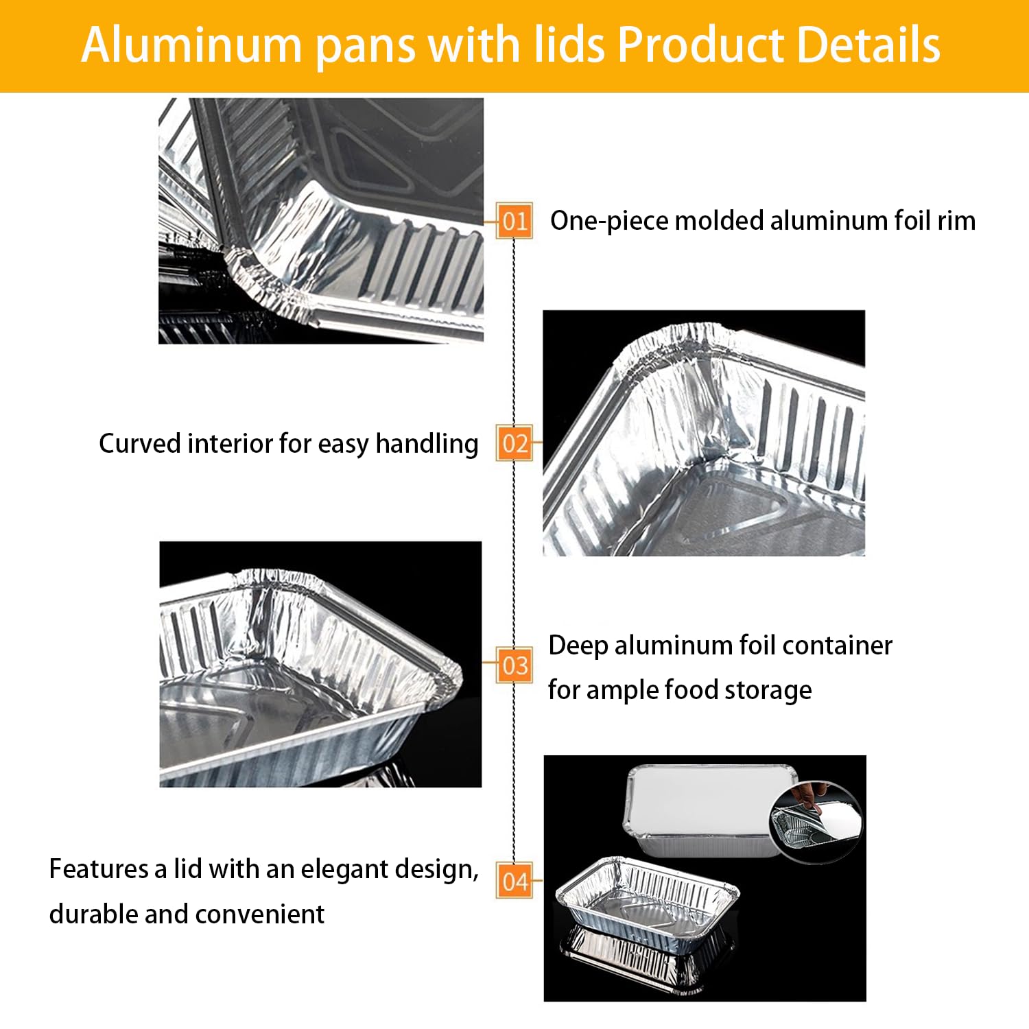 Barquette Aluminium avec Couvercle 36 Pièces 1900ml/650ml/410ml Plat Jetable Barbecue