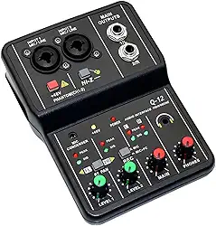 Q-12 Interface de audio,placa de som profissional de canal USB 2.0 DC 5V de alta velocidade, função de monitor para estúdio/gravação musical/jogos/Equipamentos para Gravação Musical