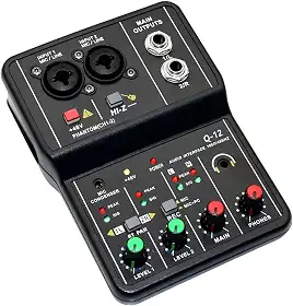 Q-12 Interface de audio,placa de som profissional de canal USB 2.0 DC 5V de alta velocidade, função de monitor para estúdio/gravação musical/jogos/Equipamentos para Gravação Musical