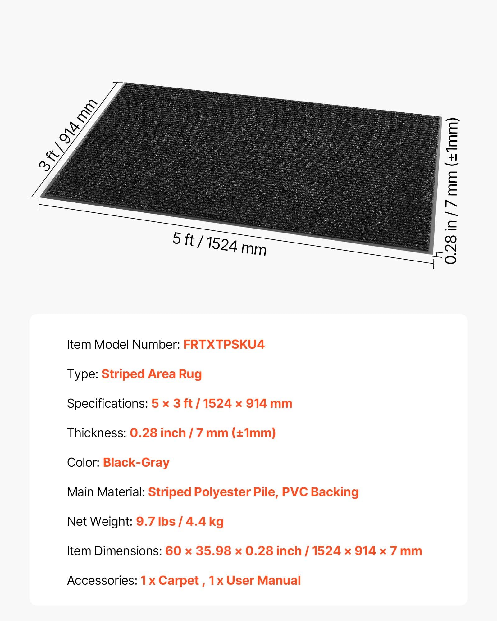 Image secondaire de Tapis d'Entrée VEVOR Antidérapant 152x91 cm - Paillasson Élégant Gris