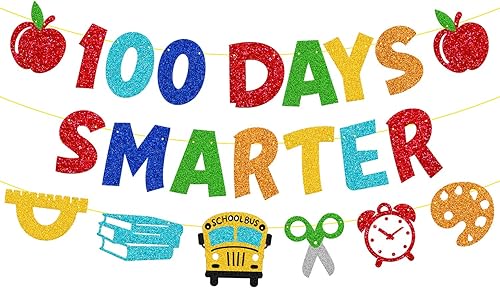 100 Days Smarter Banner Happy 100th Day of School Garland Happy 100 Days of Kindergarten Preescolar Primaria Escuela Secundaria Primer Grado
