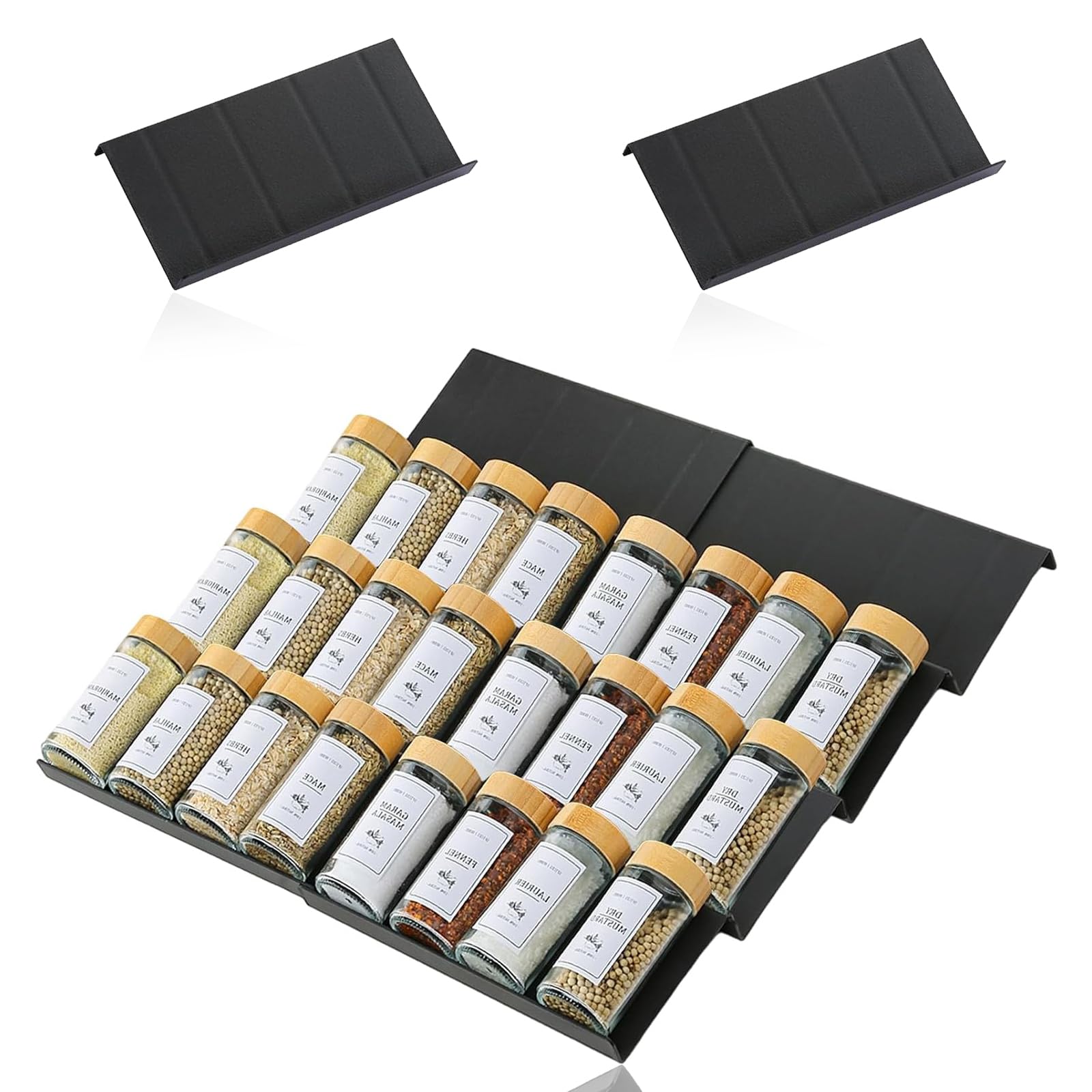 QKNOSM 8PCS Spice Drawer Organiser, Spice Rack for Inside Drawer Expandable Seasoning Rack Tray Spice Storage Adjustable Storage for 32 Spice Jarsge