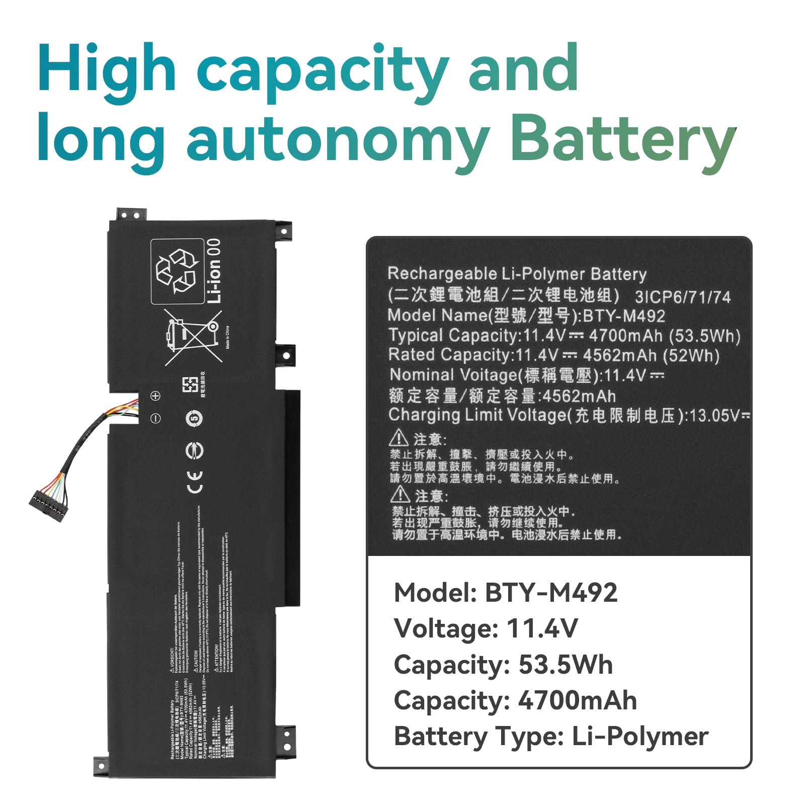 BTY-M492 Batteria per MSI Katana GF66 GF76 11UC/11UD/11UE/11UG/11SC/12UD/12UDO/12UE/12UEO/12UEK/12UG/12UGS/12UX Pulse GL66 GL76 11UDK 11UEK 11UCK Crosshair 15 17 A11UCK A11UDK A11UEK Bravo 15 B5DD