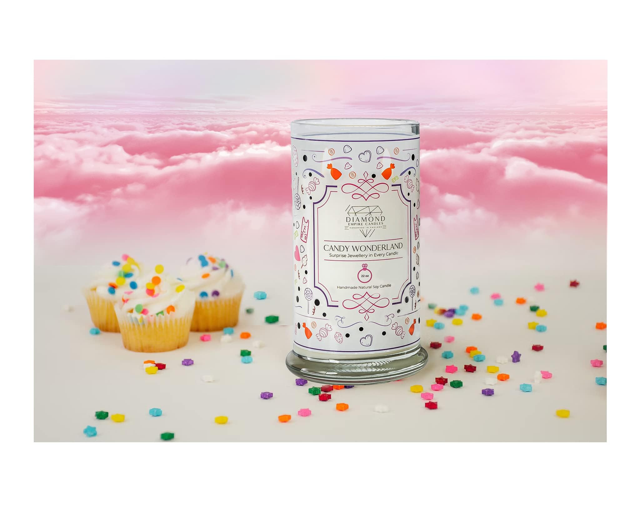 Diamond Empire Candele Candy Wonderland con gioielli a sorpresa all'interno (gioielli del valore fino a £2.500), candele altamente profumate, set regalo per anniversario, compleanno, matrimonio | 2