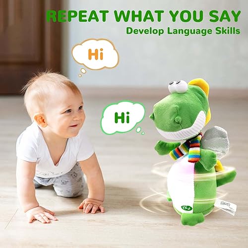 Miniatura 3 de Aoblbiol Juguetes de dinosaurio que hablan bailando (dinosaurio verde)