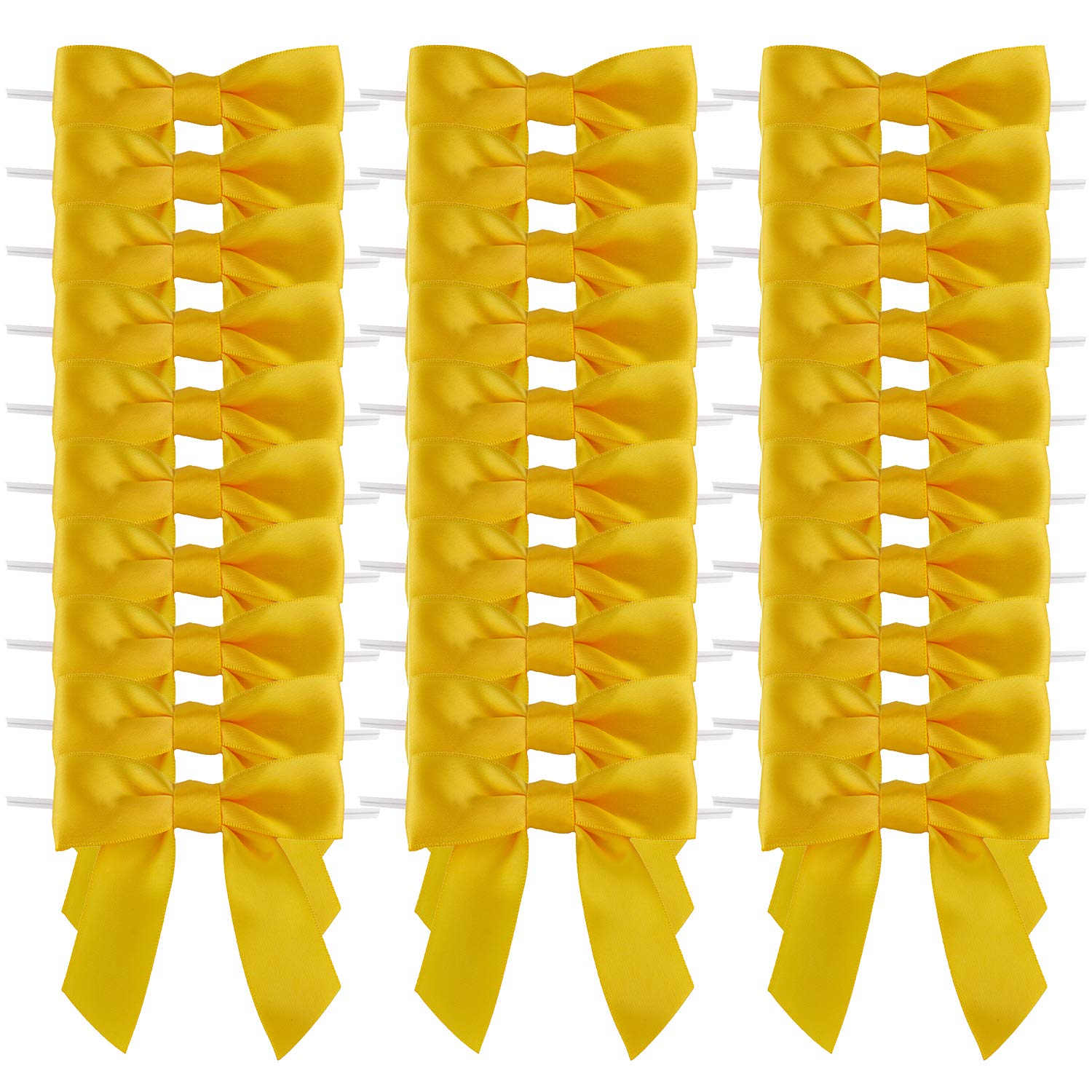 7Rainbows 30pcs Boutique 2.5" Yellow Gold Satin Ribbon Twist Tie Bows for Tying Up Packages Gift Wrapping