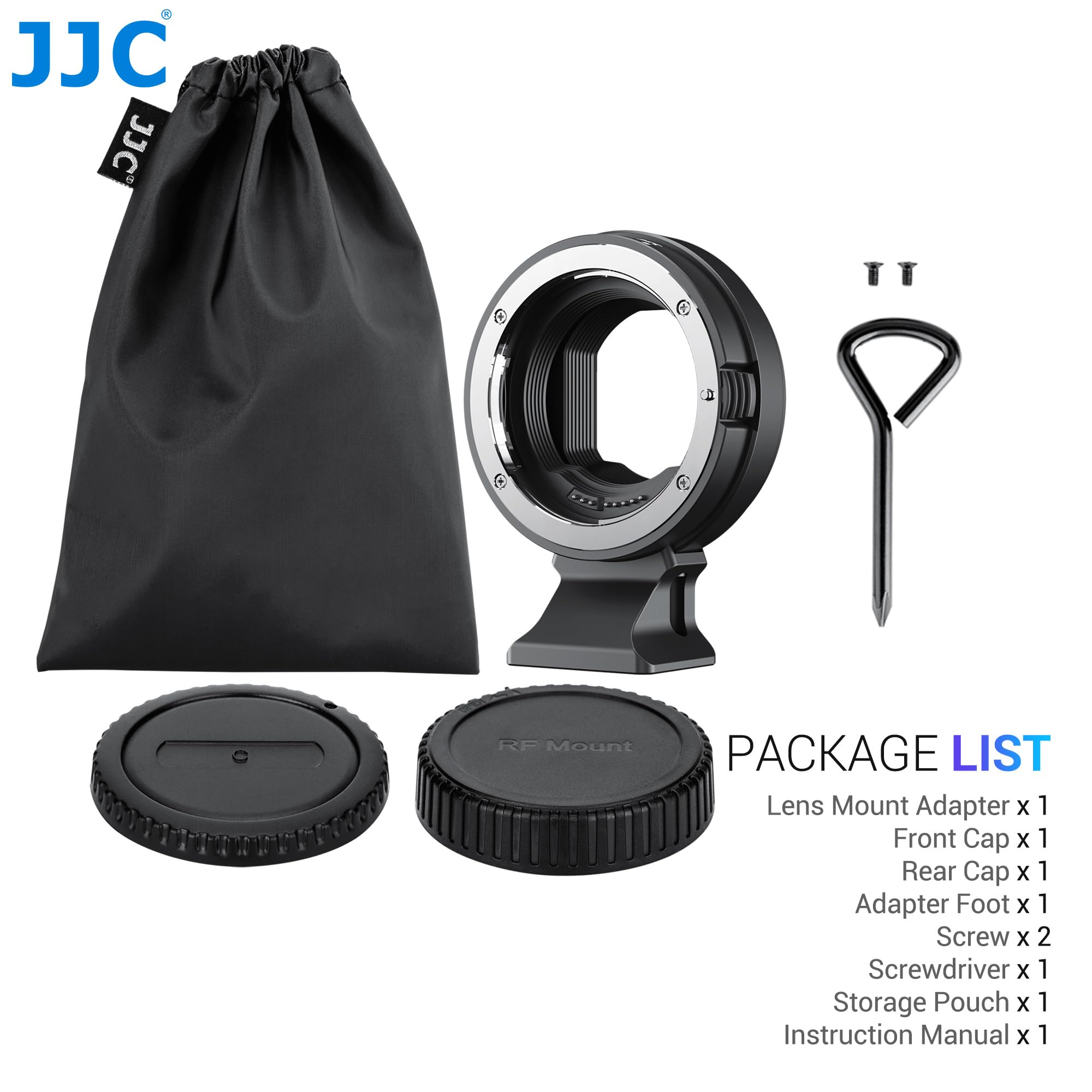 JJC EF-RF Adaptateur de Montage Autofocus pour Objectif Canon EF EF/S vers EOS R Ra RP R1 R3 R5II R5 R5c R6 R6II R7 R8 R10 R50 Support en Métal Pied Trépied Amovible avec Filetage 1/4"-20