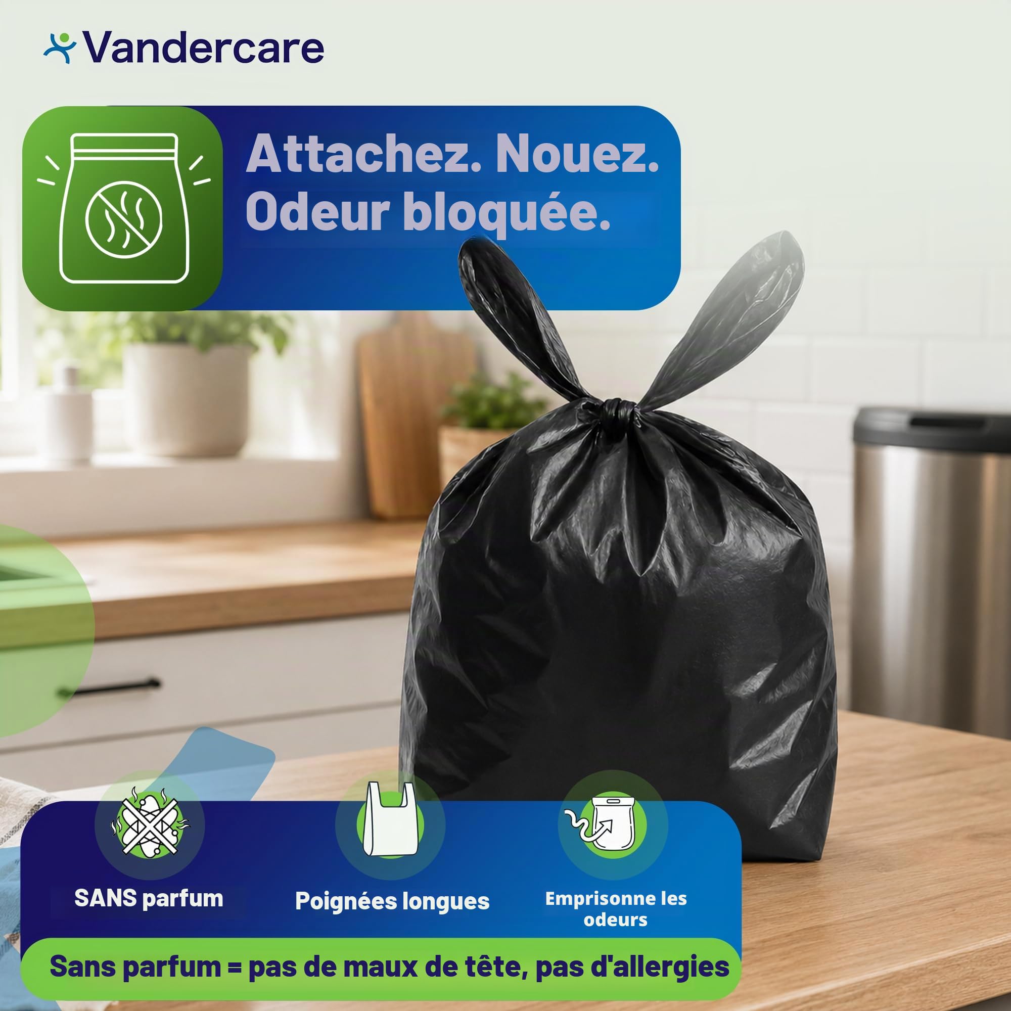 Lot de 100 sacs à couches pour adultes | Hygiéniques jetables 25 % plus épais | Poignées faciles à nouer | Sac extra résistant