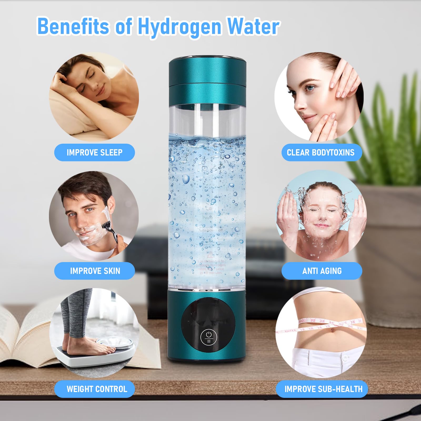 generador profesional de botellas de agua de hidrógeno con tecnología SPE y Pem,Generador de agua de hidrógeno, ionizador de agua Erich de hidrógeno portátil recargable por USB para viajes en el hoga