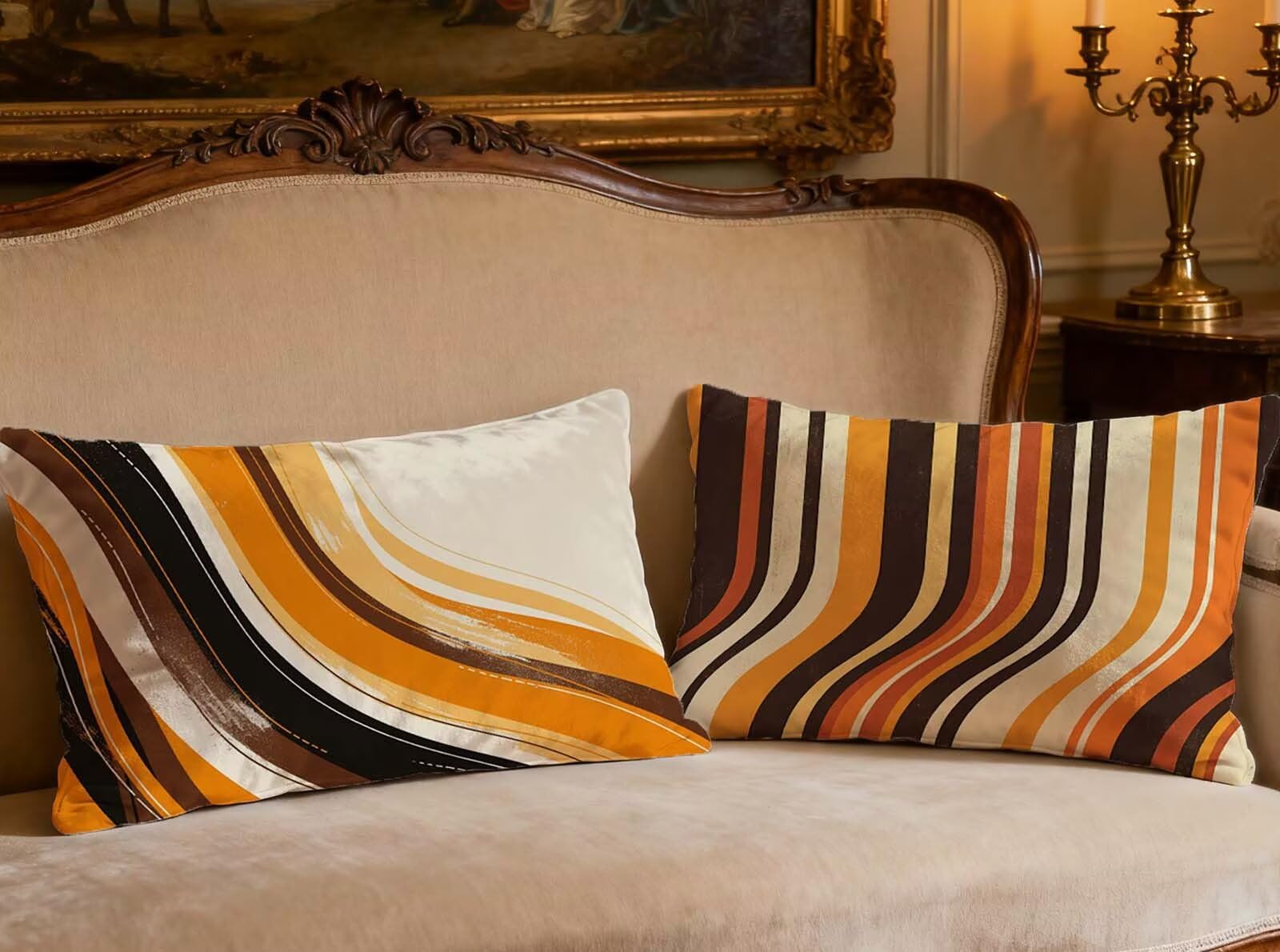 Housse de coussin 40x80cm velours orange lot de 2 rectangulaire double face pour canapé salon