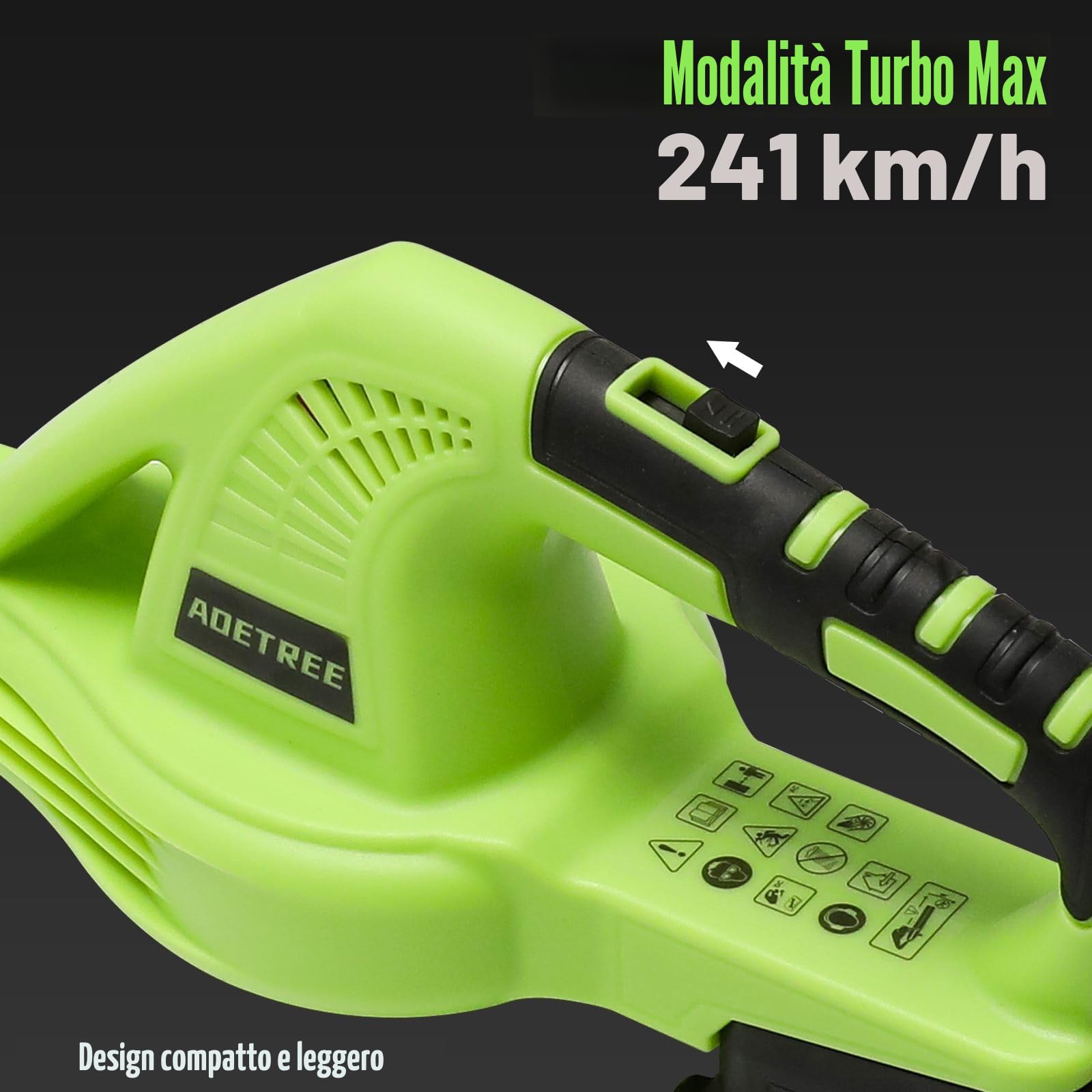 Soffiatore senza fili 21 V, soffiatore a batteria con batteria e caricatore rapido, volume aria: 8 m/min, velocità a vuoto: 0-15000 giri/min, 2 velocità, portatile 1,6 kg per giardini (batteria*2)