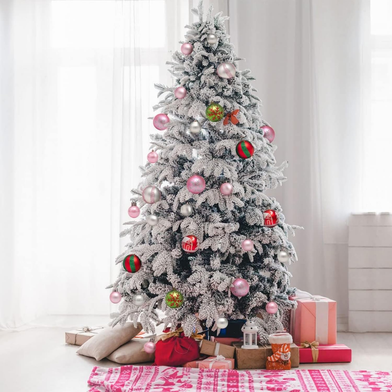 50pcs Christmas Ball Ornaments for Xmas Tree, Christmas Small Baubles Plastic Shatterproof Christmas Ornaments Set Hanging Ball Decorations for Christmas Holiday Party Decor, Blue White Silver